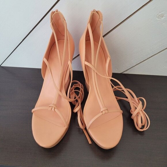 NEW AAJ By Aminah Nina Lace-Up Architectural Wedge Peach orange 9 Heel Sandals - Picture 4 of 9